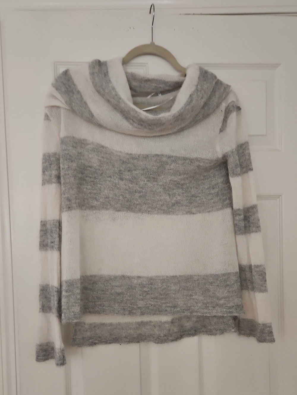 Free People Striped Cowl Neck Sweater - Gray & Cream Size XS